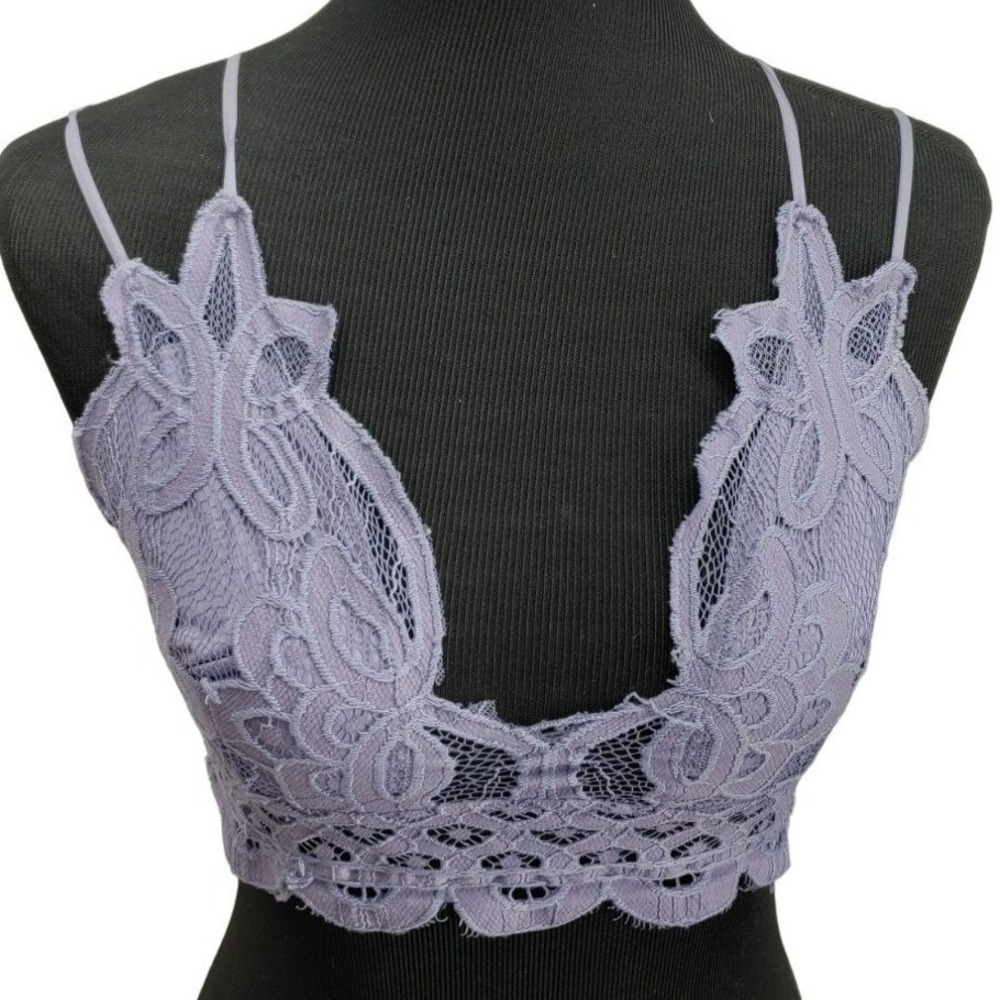 Zenana Outfitters Lavender Floral Lace Longline Bralette Large LT-6333 Smocked‎